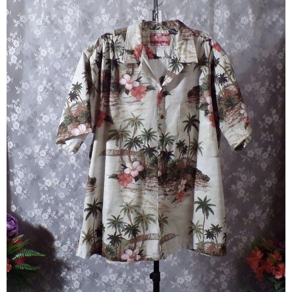 Vintge 90s Hawaiian Shirt 1990s Rockabilly Swing Tropical Retro Tiki Size XL - Picture 1 of 5